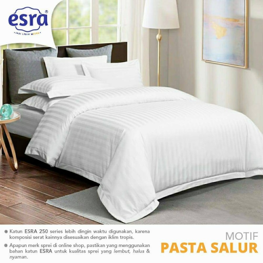 Sprei Set Premium Katun ESRA Motif Pasta Salur Putih