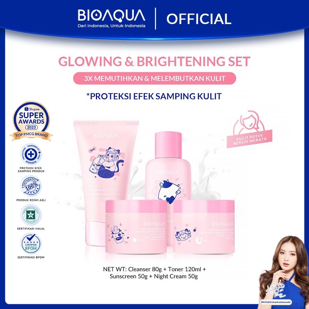 KODE W93D BIOAQUA Skincare Anak Paket 4pcs Niacinamide Glowing  Brightening  Tea Tree Oligopeptide A