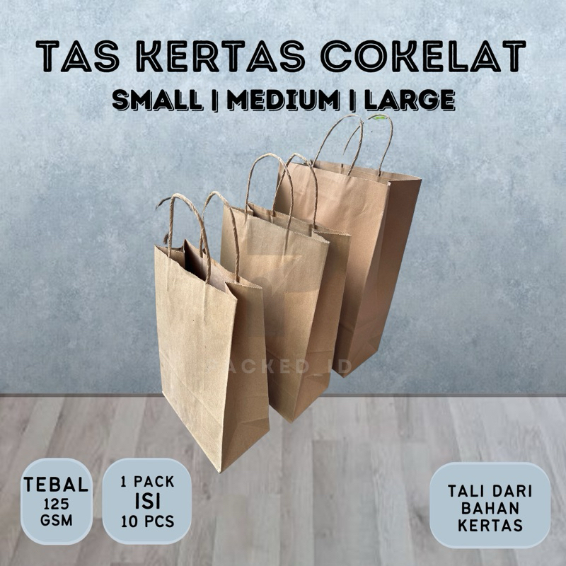 

(10pcs) Tas Kertas / Kantong Paper Bag Tali Kertas Ketebalan 125 gsm Warna Coklat Polos | Tas Souvenir Tas Kado Tas Belanja Tas Kertas