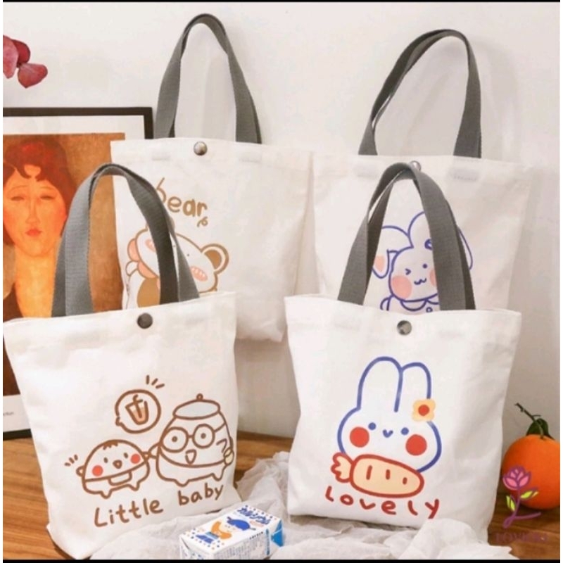 KS Tas Totebag Kanvas Wanita Mini - Tote Bag Jinjing Korea Style Karakter