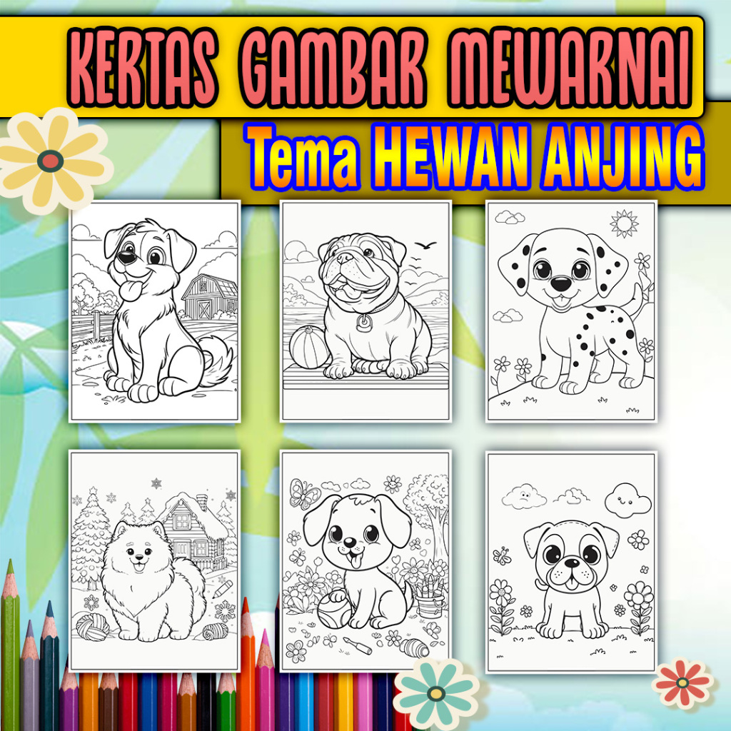 

Kertas Mewarnai Anak paud, sd, smp, sma maupun dewasa kertas tebal ukuran A4 tema HEWAN ANJING