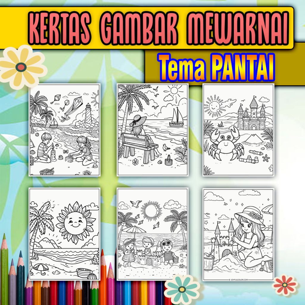 

Kertas Mewarnai Anak paud, sd, smp, sma maupun dewasa kertas tebal ukuran A4 tema PANTAI