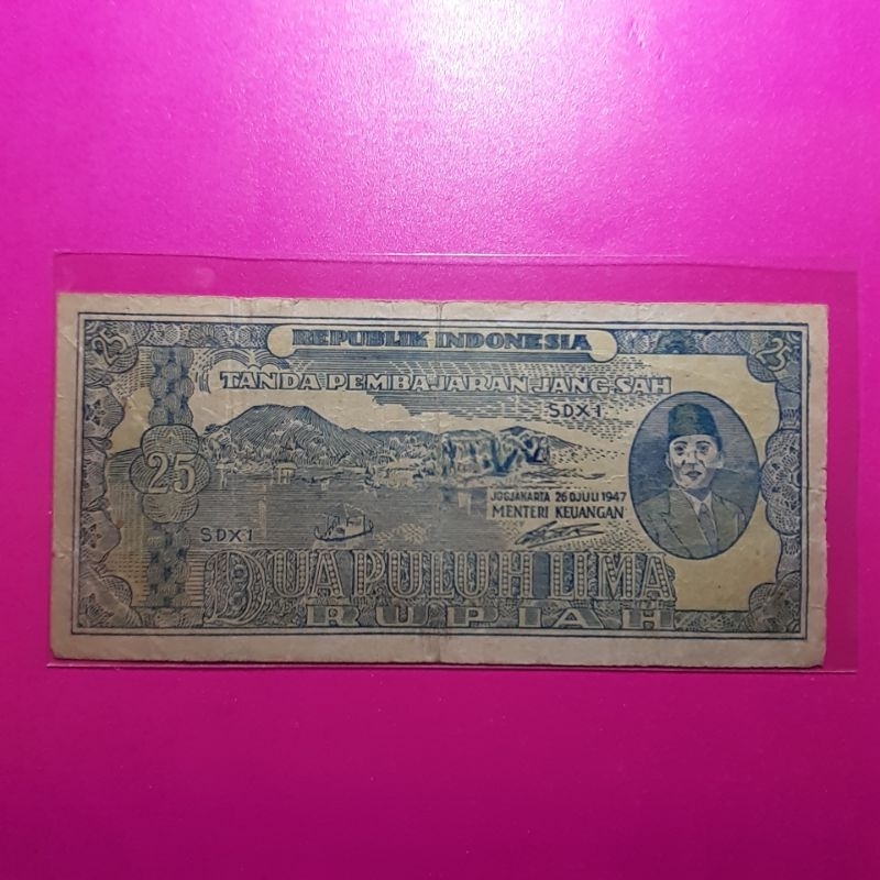 uang kuno 25 rupiah ori 1947 hijau