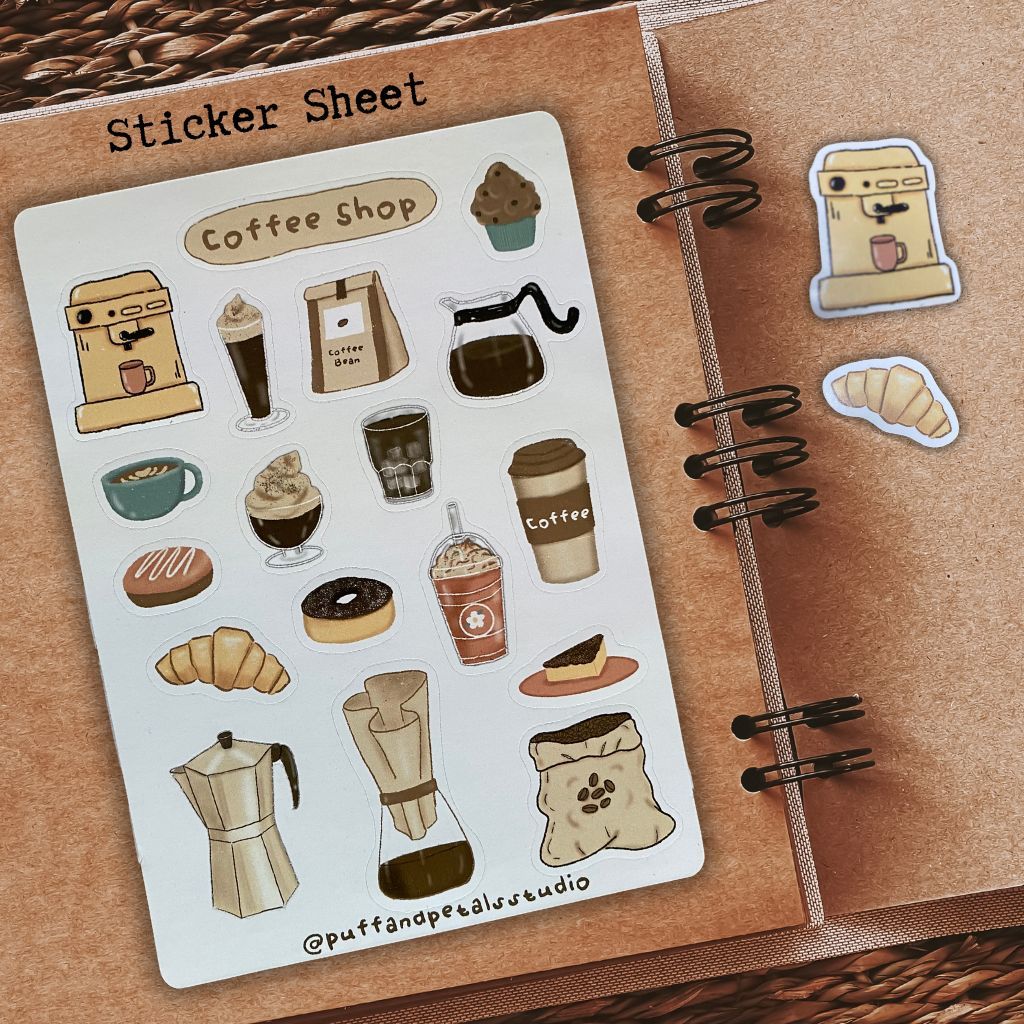 Coffee shop sticker | Stiker Kafe | Sticker Coffee | Sticker Sheet Coffee