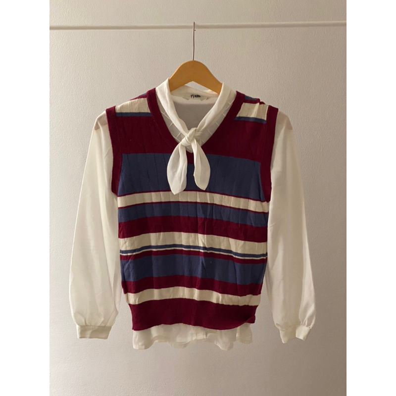 [preloved] korean school striped vest - rompi garis garis