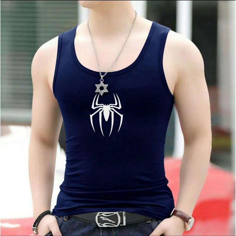Singlet Pria Dewasa Logo Spiderman Kaos Dalaman Gym Baju Cowok Lekbong Terbaru Motif Keren