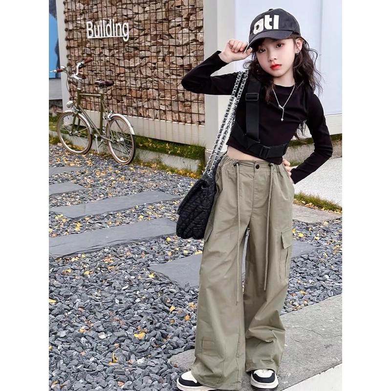 CHERYLL COLLECTIONS 2854 - PROMO  Setelan anak perempuan hitam cargo hijau import korean style - set