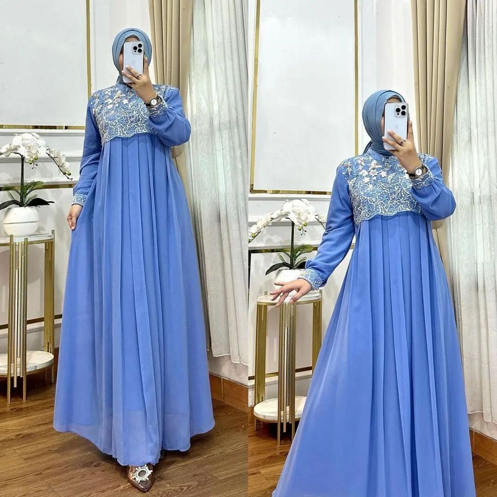 Namira Baju Gamis Brokat Kondangan Bahan Ceruty Jatuh Wanita Terbaru 2024 Model Baru Mewah Viral