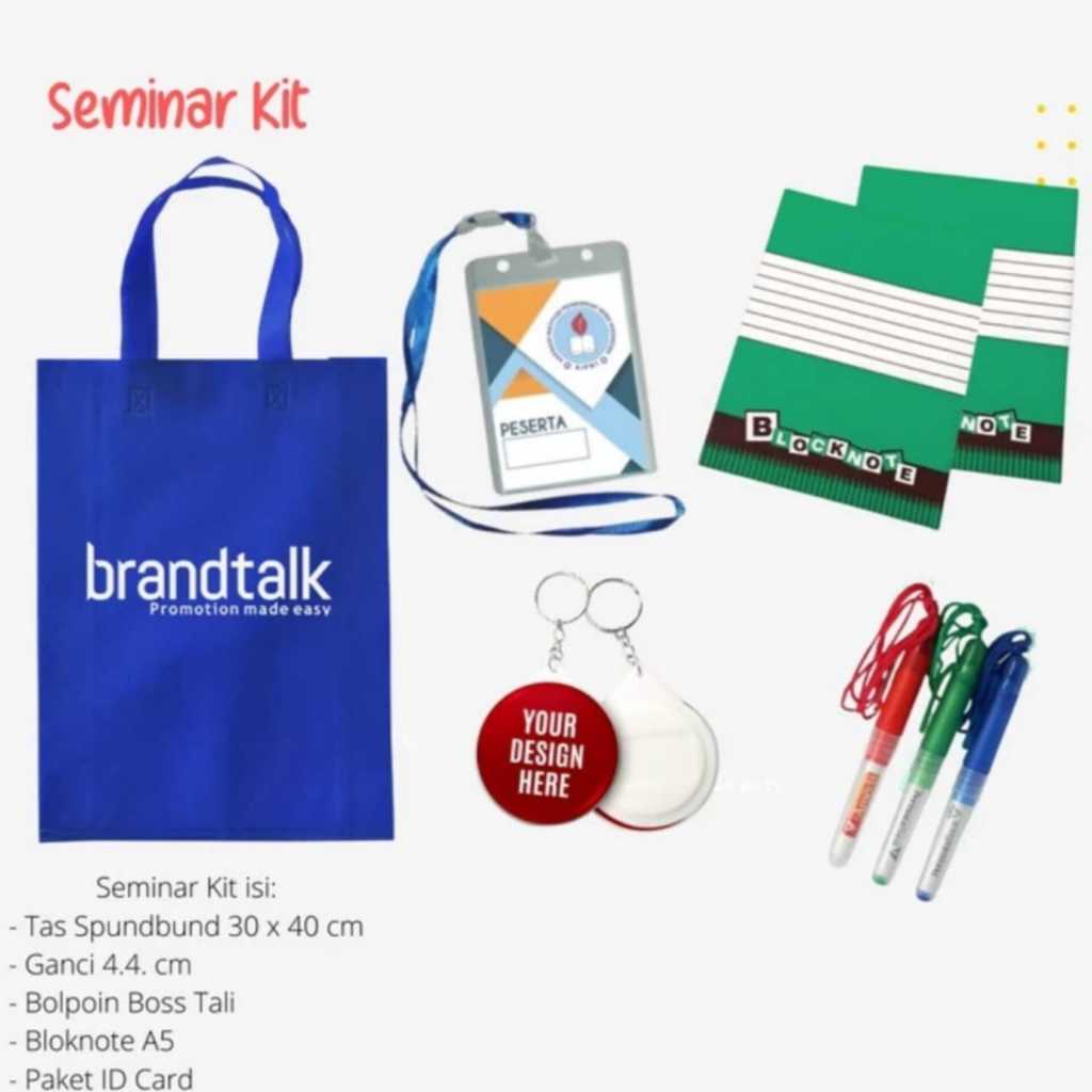 

CUSTOM Paket Seminar Kit Isi 5 - Tas, Bloknote, Pen, Ganci, Id card
