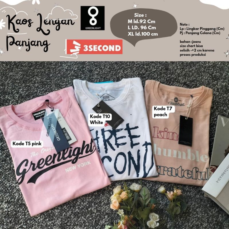 Kaos Lengan Panjang Kaos Green light Wanita Kaos Wanita Dewasa Lengan Panjang