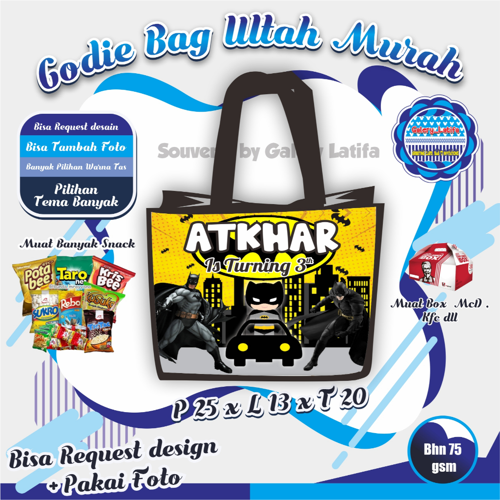 

GOODIE BAG ULANG TAHUN CUSTOM TEMA BATMAN /TAS ULTAH MURAH/ TAS ULTAH LUCU BISA REQUEST FOTO DAN DESAIN SEMUA KARTUN BISA