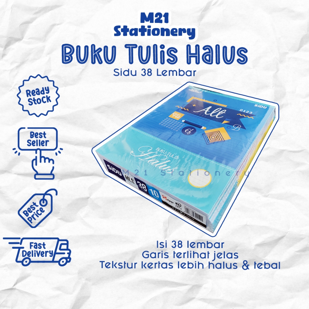 

(1 PCS) BUKU TULIS HALUS SIDU / 38 LEMBAR MOTIF RANDOM GARIS 3 BUKU ANAK SEKOLAH TULISAN LATIN ALAT TULIS KEBUTUHAN SEKOLAH KAMPUS KANTOR TOKO STATIONERY / M21 STATIONERY JOGJA