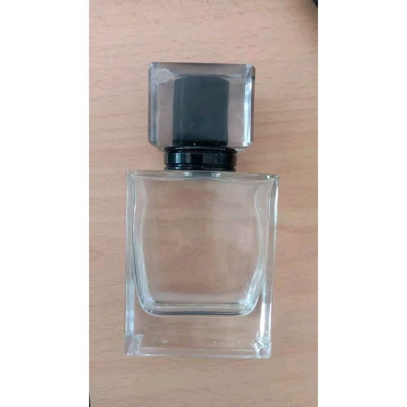 botol parfum kotak crystal tutup hitam 50 ml semi press- botol parfum kotak semi press