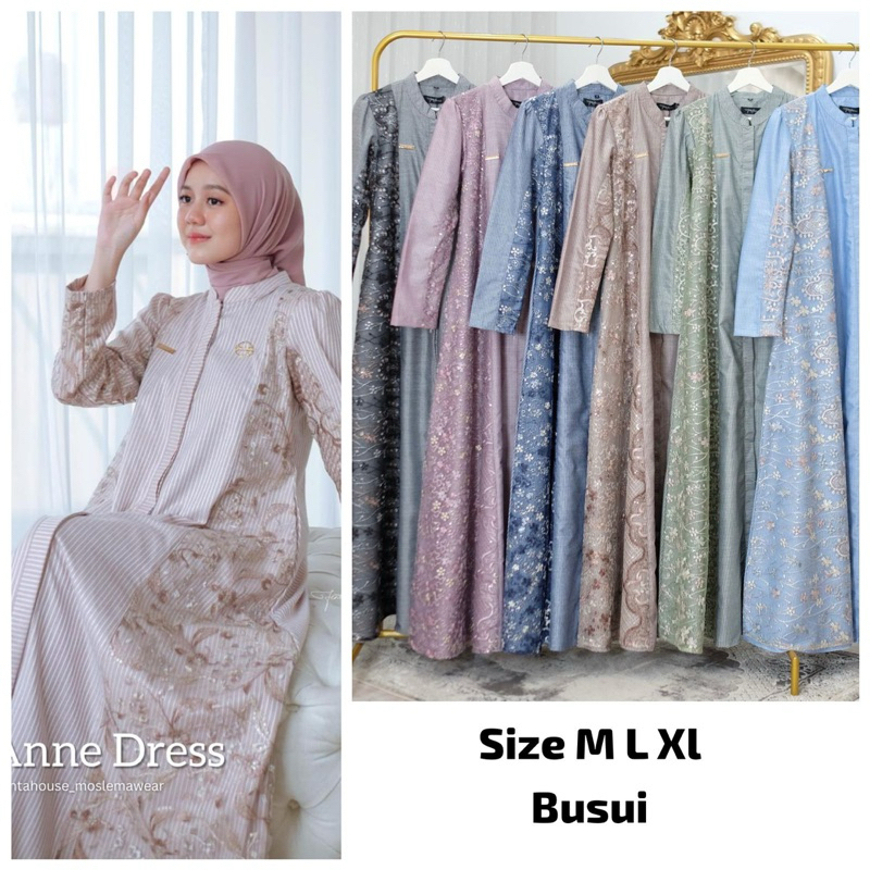 Anne Dress Gamis Busui By Fenta House  Cantik Simple Mewah cocok Pesta Kondangan warna Denim Sage pi