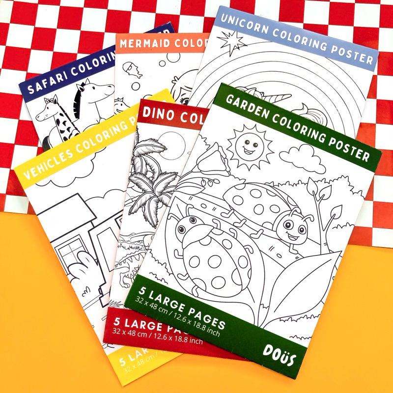 

Jumbo Coloring Poster - Safari, Garden, Unicorn, Mermaid, Cars and Dino Themed