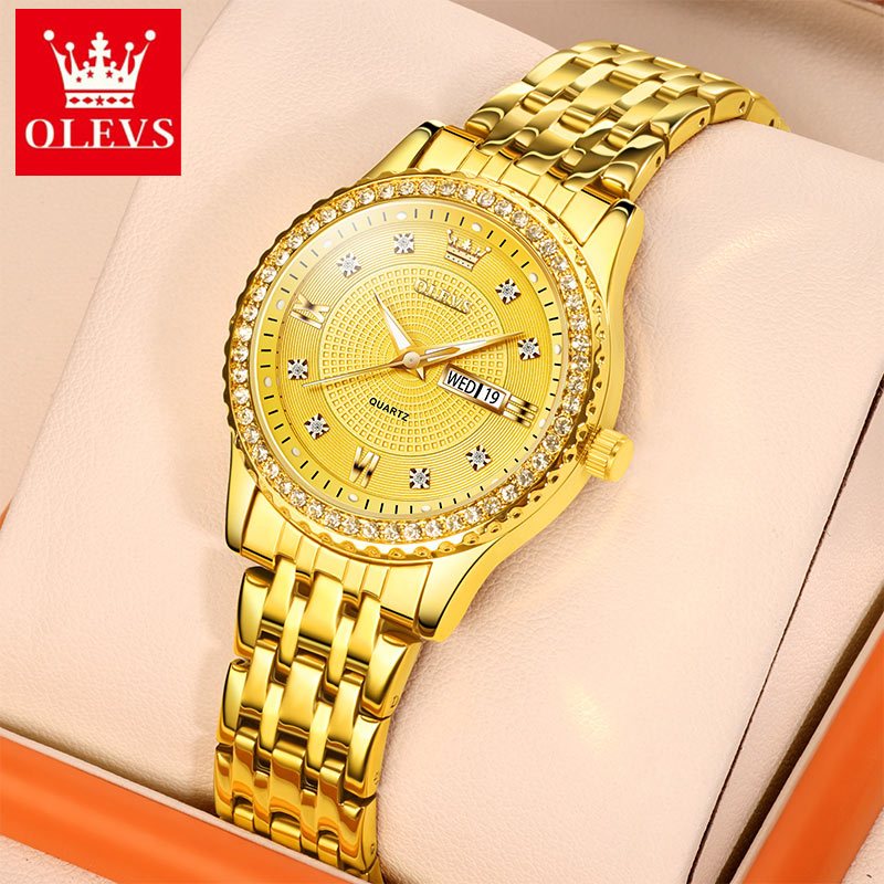 OLEVS Jam Tangan Wanita Original Anti Air Stainless Steel Fashion Mewah Jam Tangan Cewek Elegan