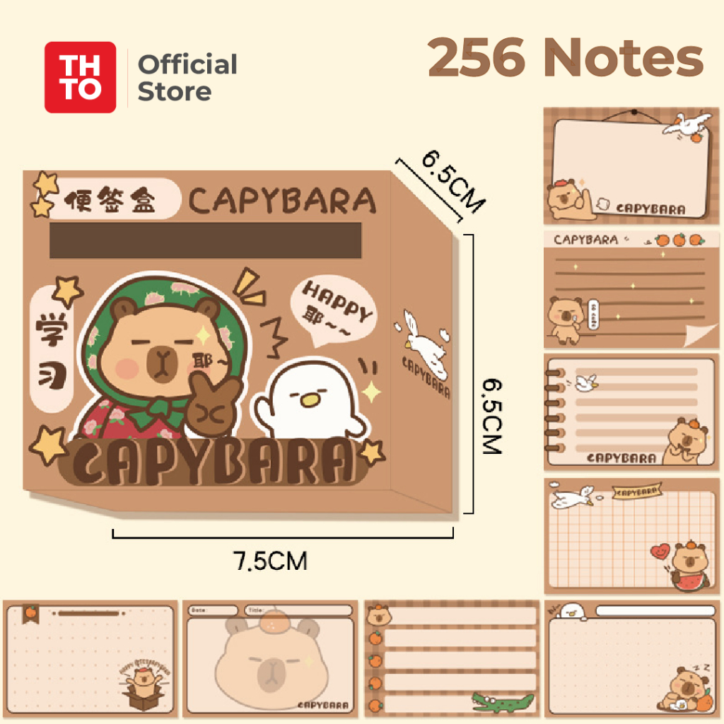 

Ay00! THTO Sticky Notes Box Capybara 256 Pcs Note Memo Koreksi Stationery Lucu A127