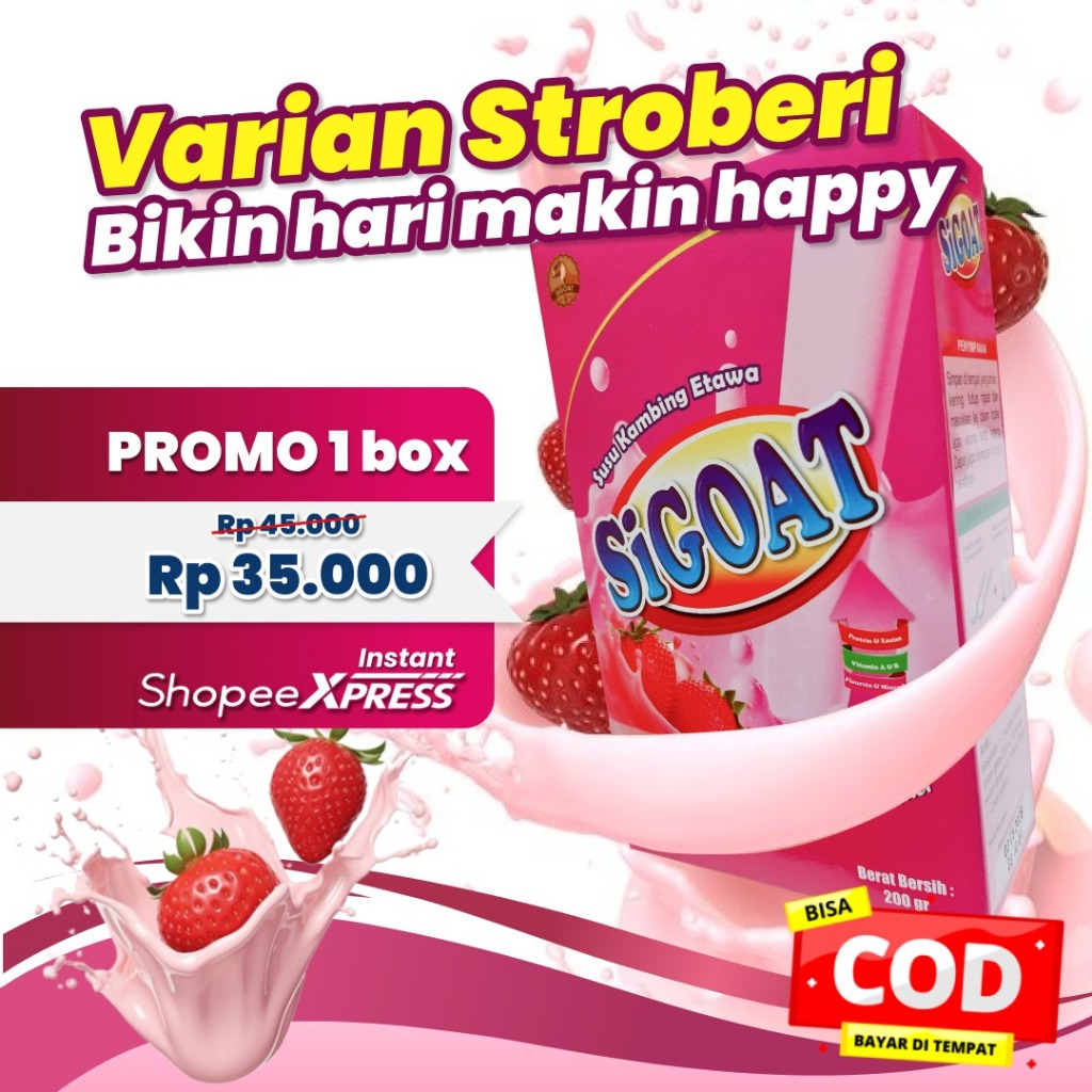 

Susu SIGOAT rasa Strawberry, susu kambing etawa penambah berat badan, susu untuk imun tubuh