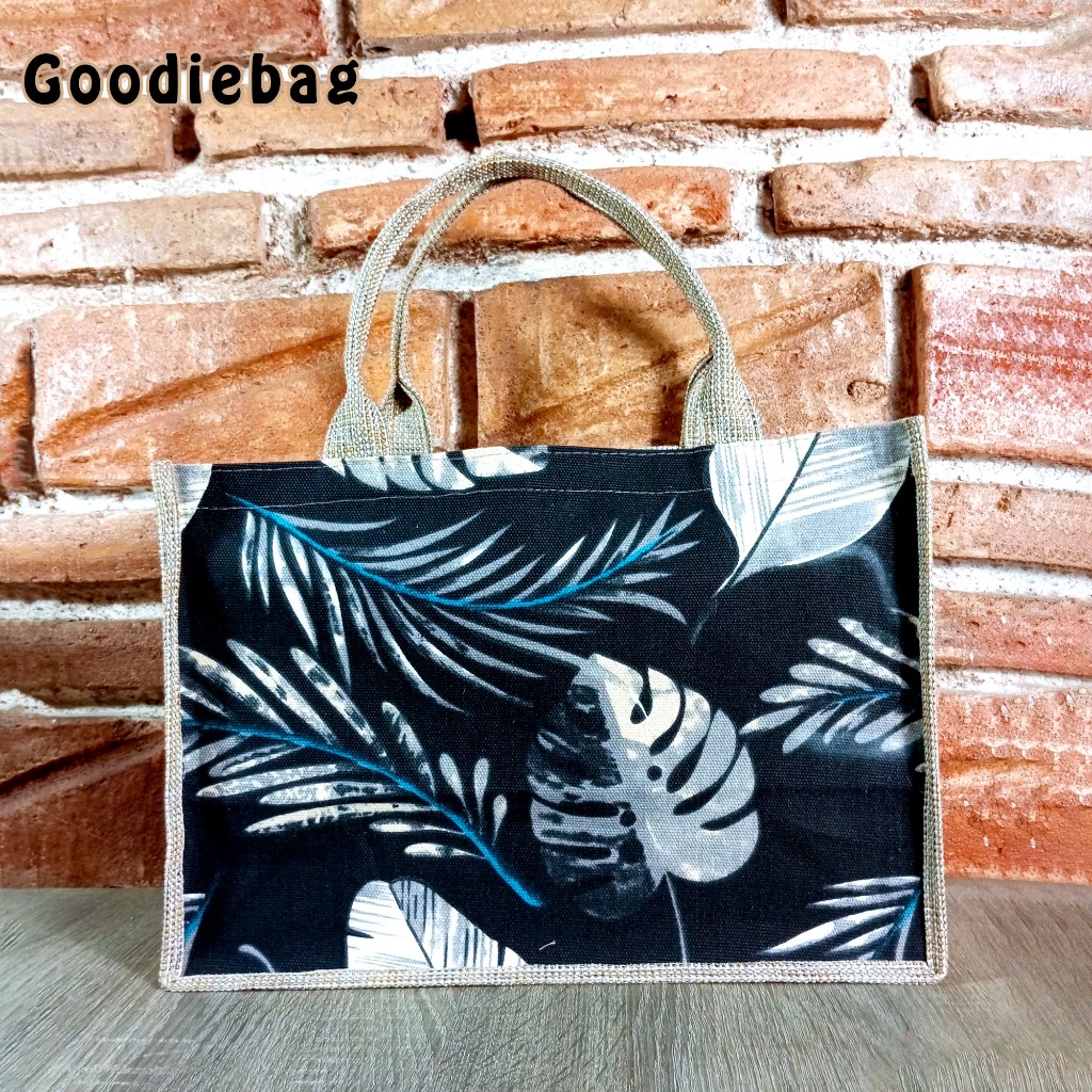 TAS GONI MONSTERA HITAM BAHAN GONI UKURAN BESAR - TOTE BAG GONI / TAS WANITA