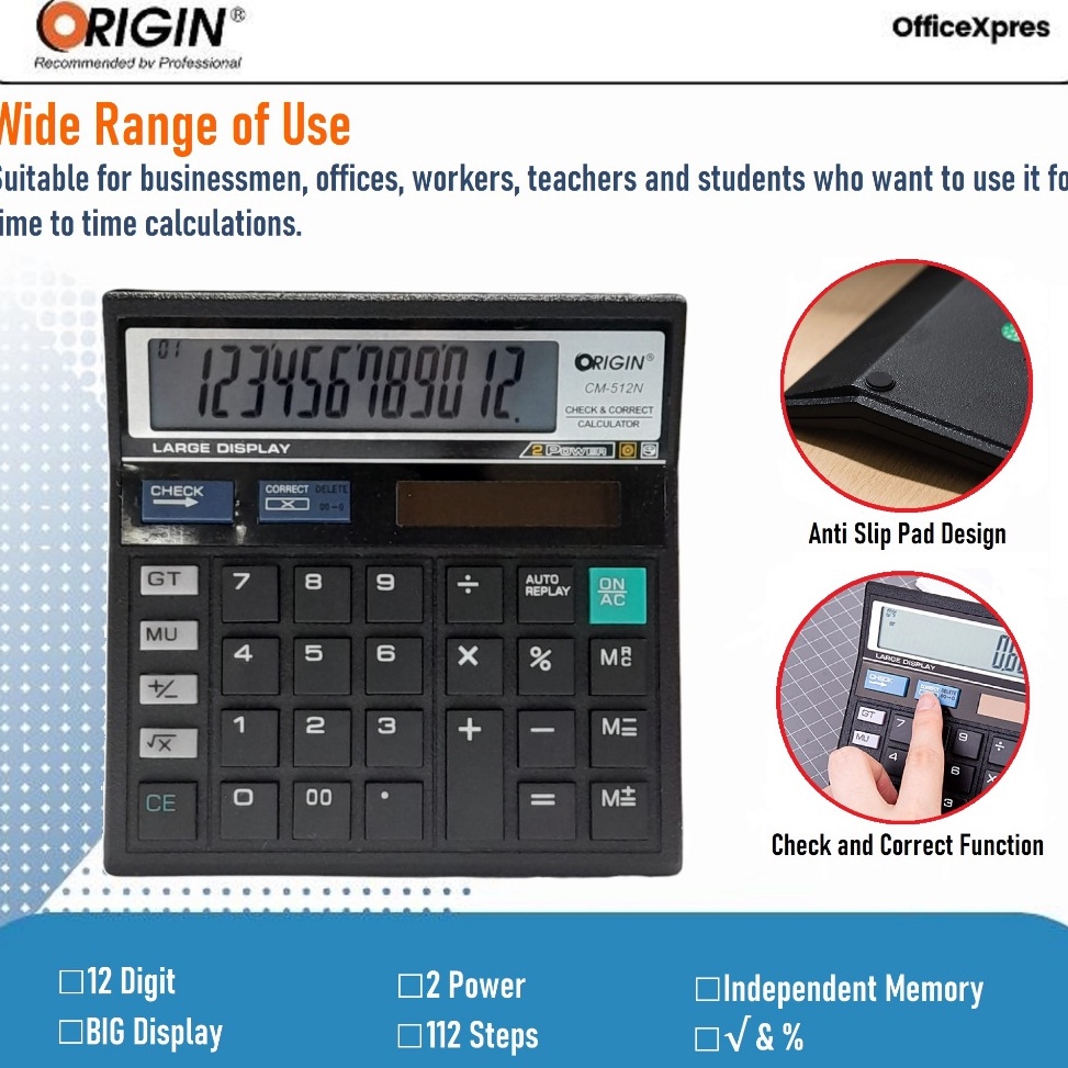 

KODE X26H Check Correct Calculator Kalkulator Meja CM512N Kalkulator 12 Digit Mesin Hitung Portable ORIGIN