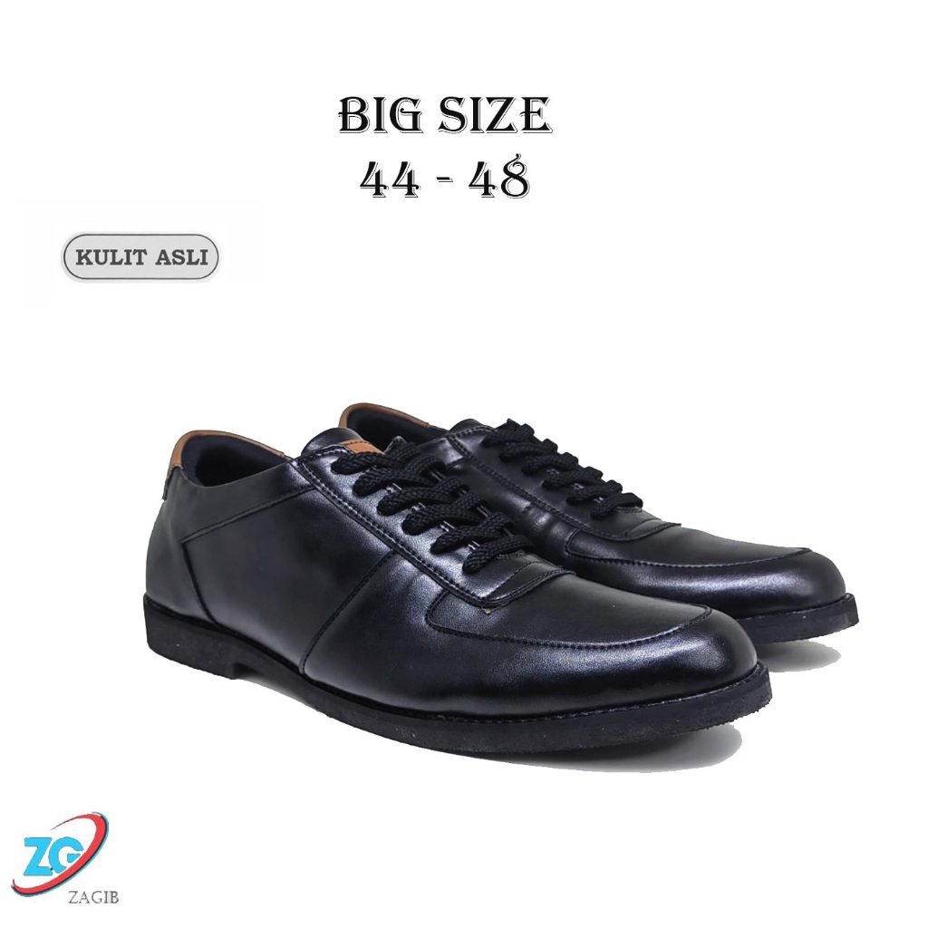 Sepatu Pria (KULIT ASLI) Big Size Jumbo / Sepatu Formal Cowok Pantofel Kantoran Casual Full Black