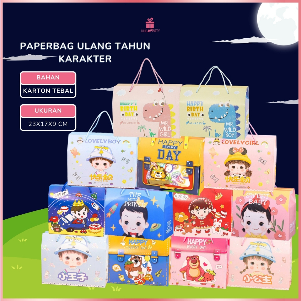 

DP Paperbag Ulang Tahun Bingkisan Souvenir Goodie Bag Ulang Tahun Karakter Bervariasi / Tas Hadiah Tas Kado Sovenir Ulang Tahun PP01
