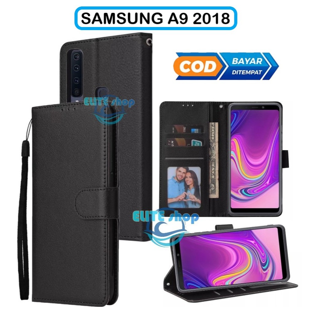 CASE SAMSUNG A9 2018 CASING DOMPET model flip buka tutup case kulit ada tempat foto dan kartu juga t