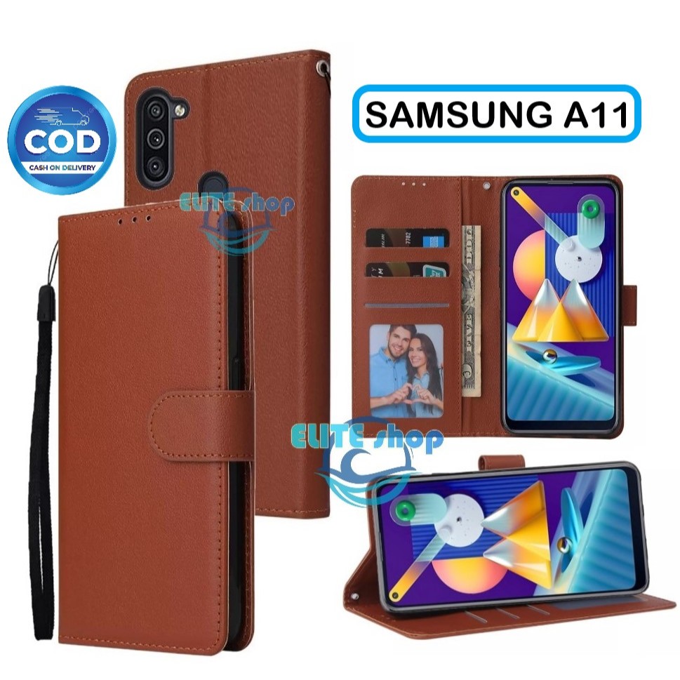 CASE SAMSUNG A11 CASING DOMPET model flip buka tutup case kulit ada tempat foto dan kartu juga tali 