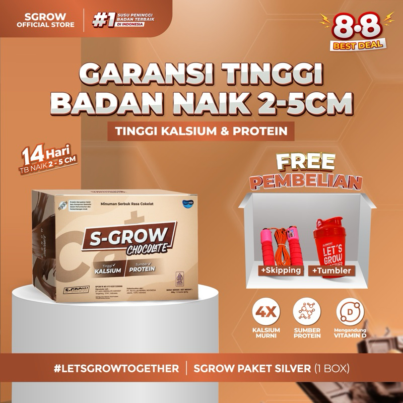 

S GROW - Susu Peninggi Badan untuk Remaja dan Dewasa Rasa Chocolate FREE SKIPPING & TUMBLER