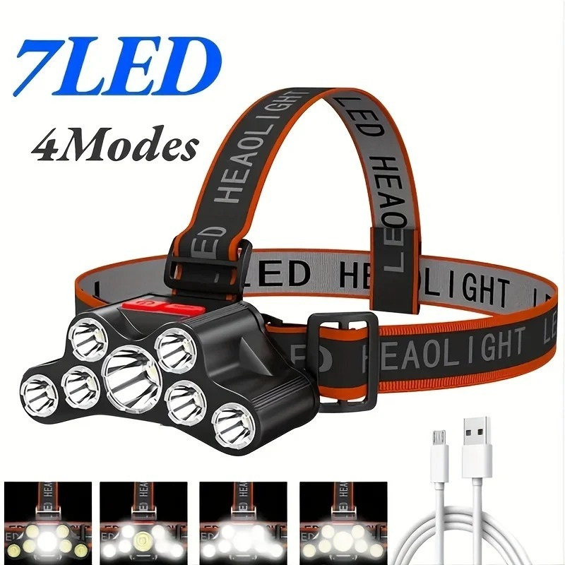 Senter Kepala Super Terang Usb 7 Led Headlamp Senter Camping 3mode Penerangan Terbaik Murah Import S