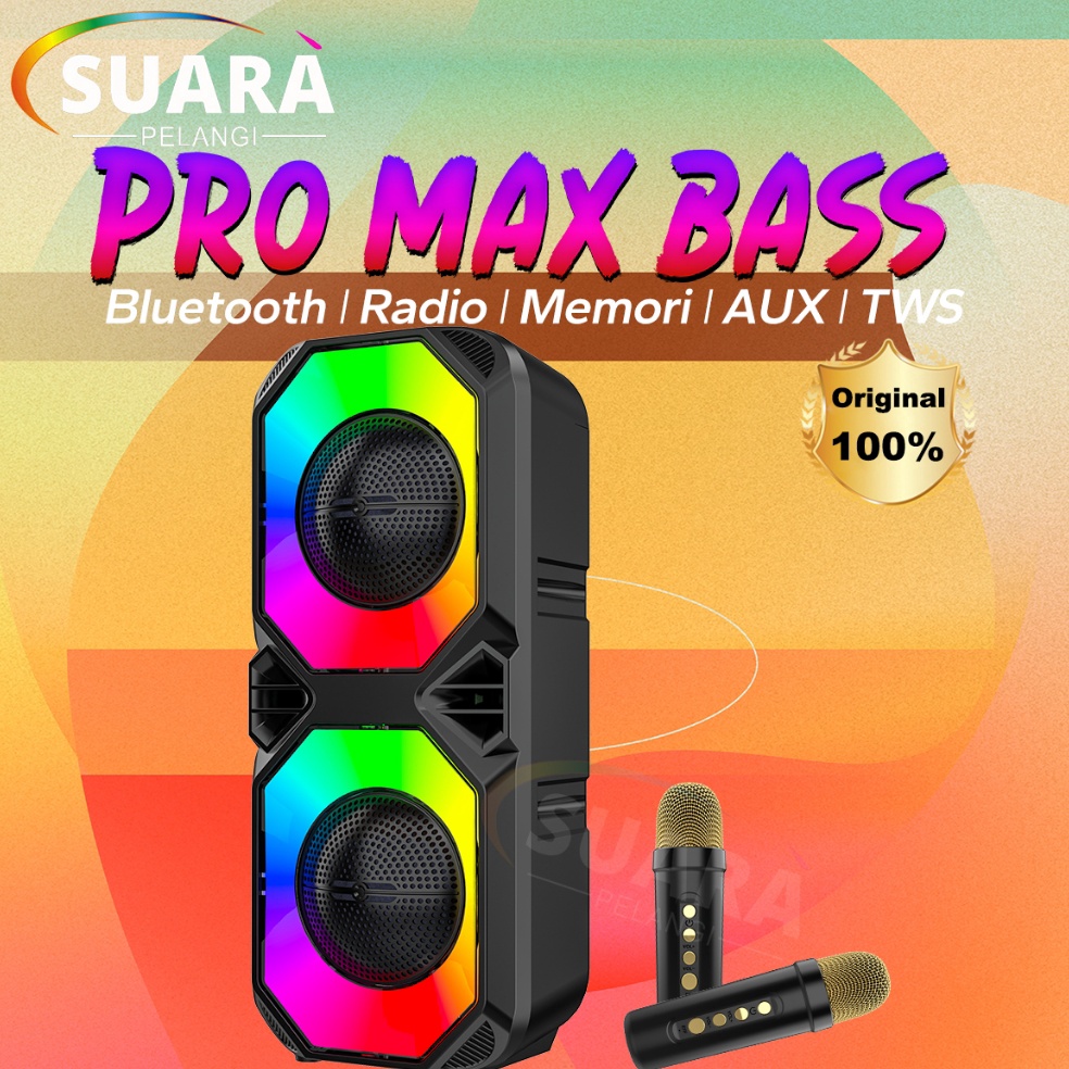 PRO MAX BASSSpeaker Bluetooth Karaoke Besar Super Bass Polytron Portable 8 inch Advance Wireless 2 M