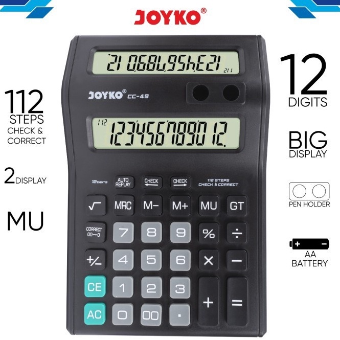 

KODE V6X JOYKO CC49 Calculator 2 Display Layar LCD Kalkulator 12 Digits CC49