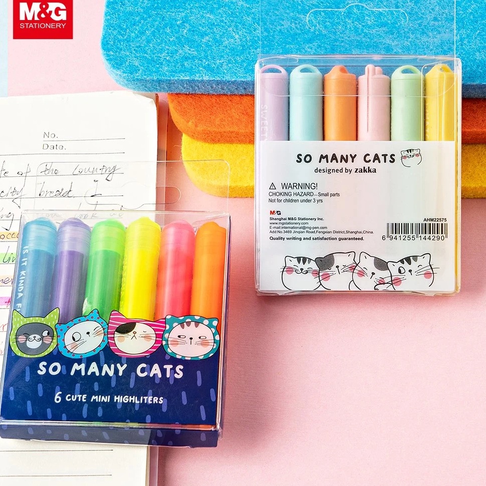 

KODE R52D MG So Many Cats Cute 6 Mini Highlighter Pen Pena Penanda Warna Pastel Fluorescent