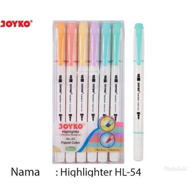 

KODE V54C Dual tip Highlighter 6 WARNA Pastel Color joyko HL54