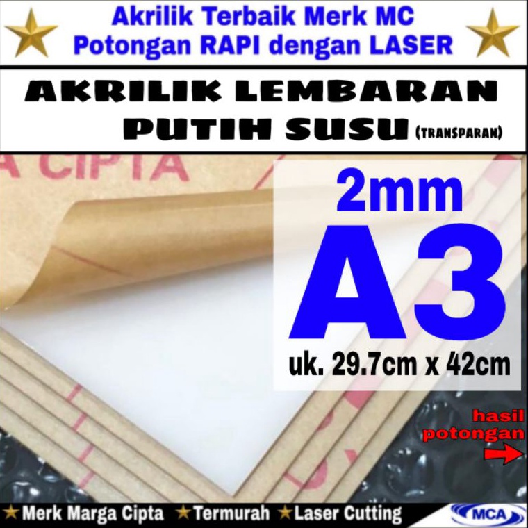 

KODE M65F AKRILIK lembaran PUTIH SUSU 2mm A3 Marga cipta Acrylic