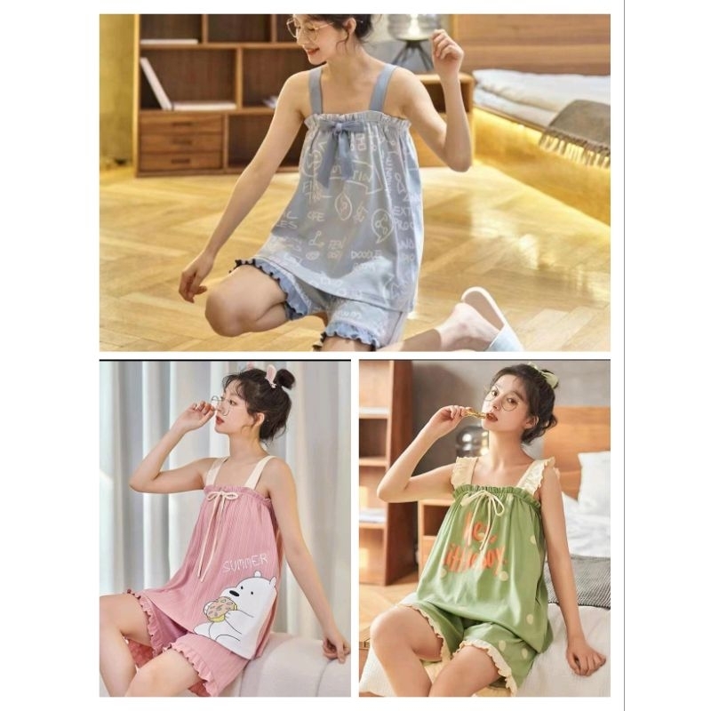 Setelan Baju Tidur Tanpa Lengan, Setelan Baju Tidur Wanita , Setelan Baju Tangtop  & Celana