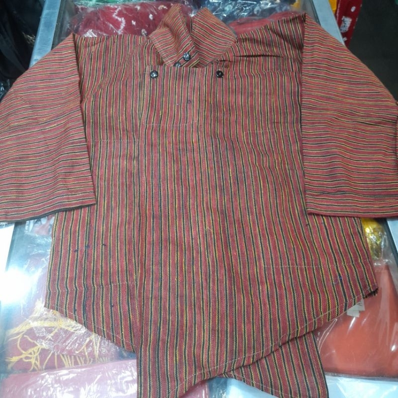 Surjan lurik tenun Anak garis merah oren