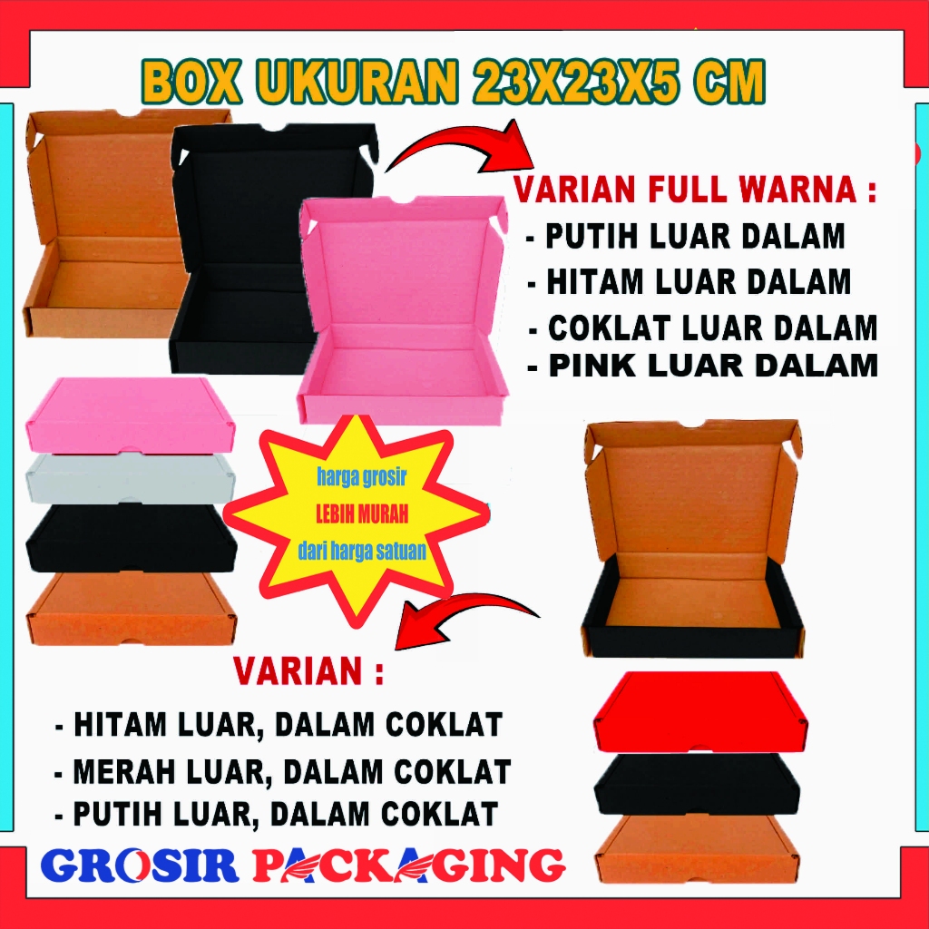 

(Paket 100 Pcs) Box 23x23x5 Cm Lipat Samping/ Box Hampers/ Kardus Polos/ Karton