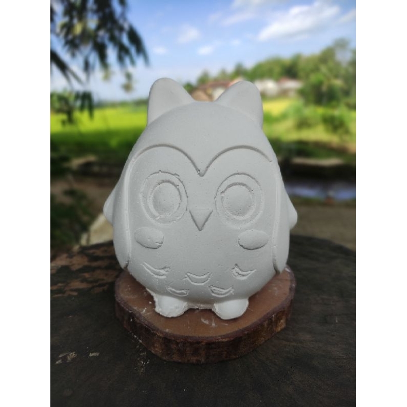 patung gypsum lukis OWL celengan