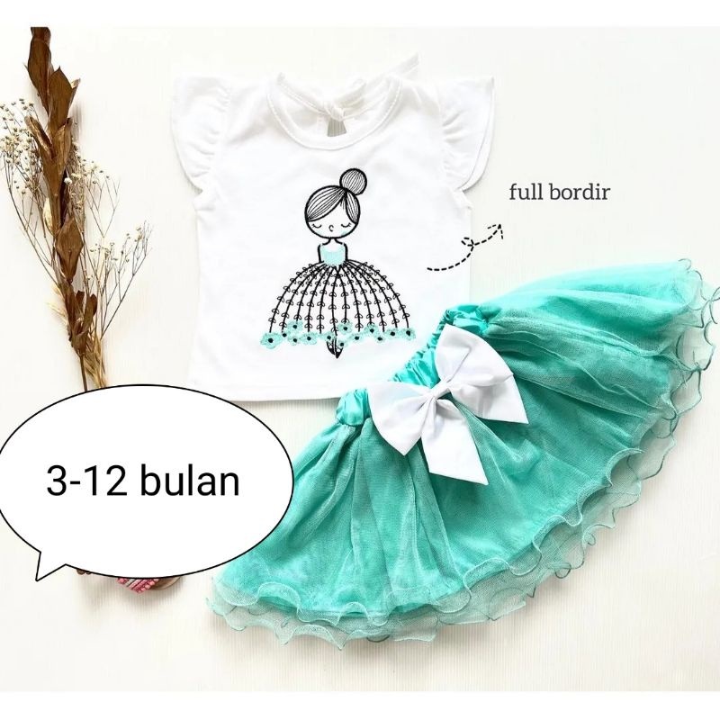 setelan baju anak bayi perempuan 3-12 bulan ballerina tutu set