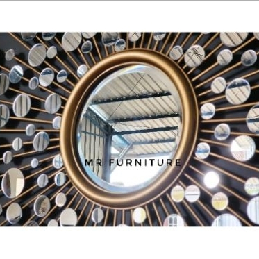 Cermin dinding hias gold kaca full bevel