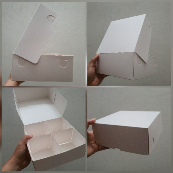 

10 pcs dus minichiffon sekat 4 box packaging kue cookies ukuran 20x20x8 cm putih polos