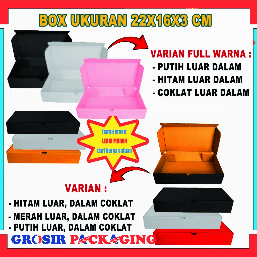 

(PAKET 100 PCS) Box 22x16x3 Cm/ Lipat Depan/ Box Hampers/ Kotak Kado/ Box Hoodie/ Box Tshirt