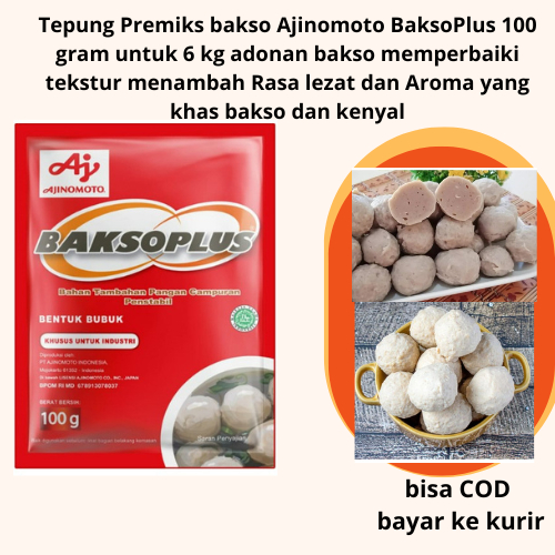 

Tepung Premiks bakso Ajinomoto BaksoPlus 100 gram untuk 6 kg adonan bakso memperbaiki tekstur menambah Rasa lezat dan Aroma yang khas bakso dan kenyal