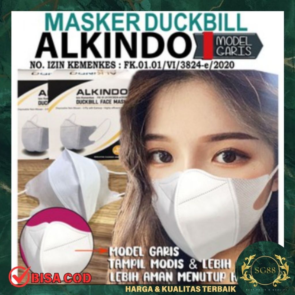 MASKER DUCKBILL ALKINDO HITAM & PUTIH ADULT FACE MASK 3PLY BFE 95%