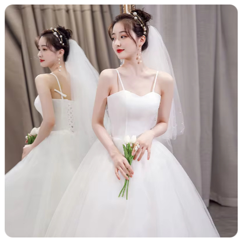SLING LIGHT WEDDING DRESS BRIDE SIMPLE FRENC PRINCESS DRESS DREAM ELEGANT WHITE WEDDING EVENING GAUN