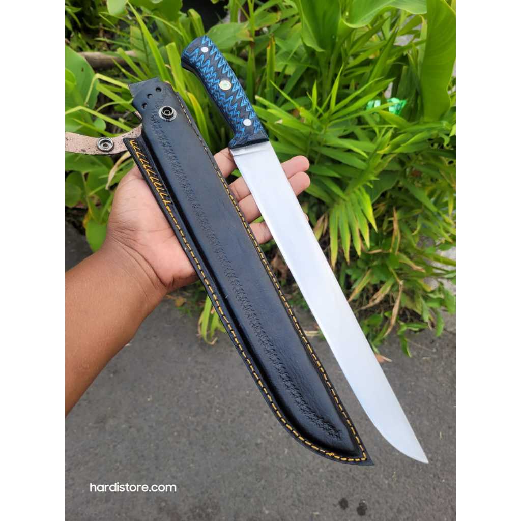 Pisau Sembelih 27 cm Slaughter Knife Baja HSS Fulltang Handle Micarta Sarung Kulit