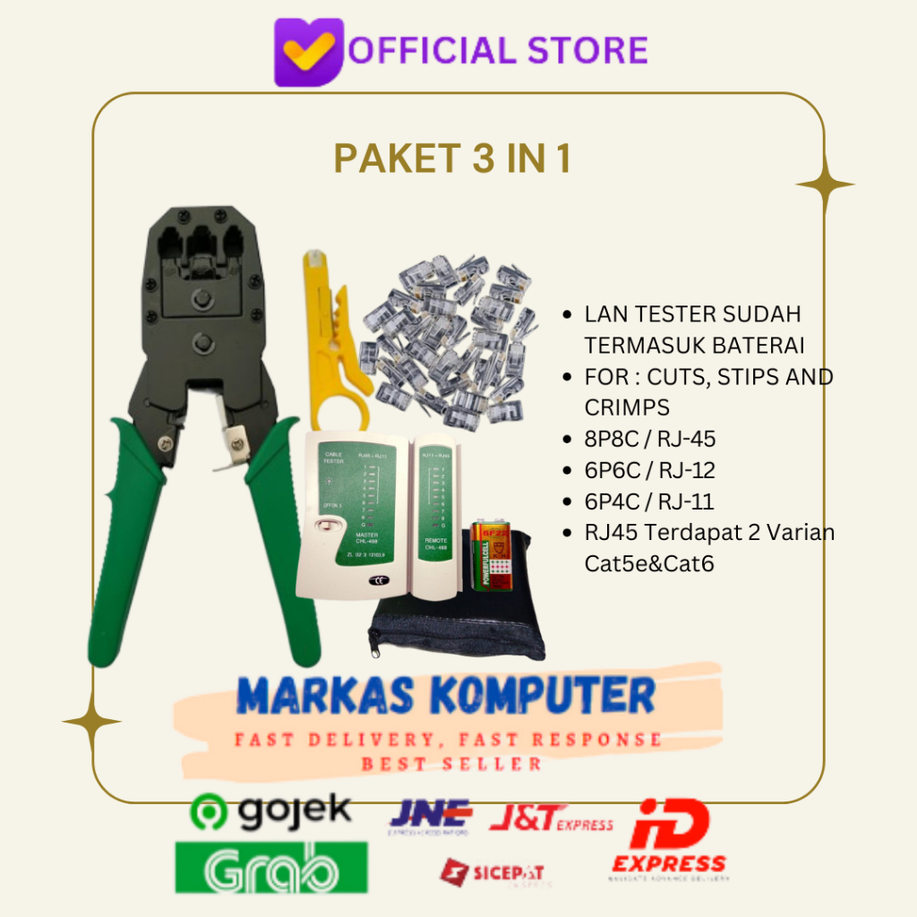 Paket 3 in 1 Tang Crimping Tool Rj45 LAN Tester Konektor RJ45
