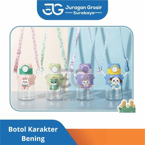 Botol Minum Anak Bening Transparan Karakter Lucu Anti Tumpah