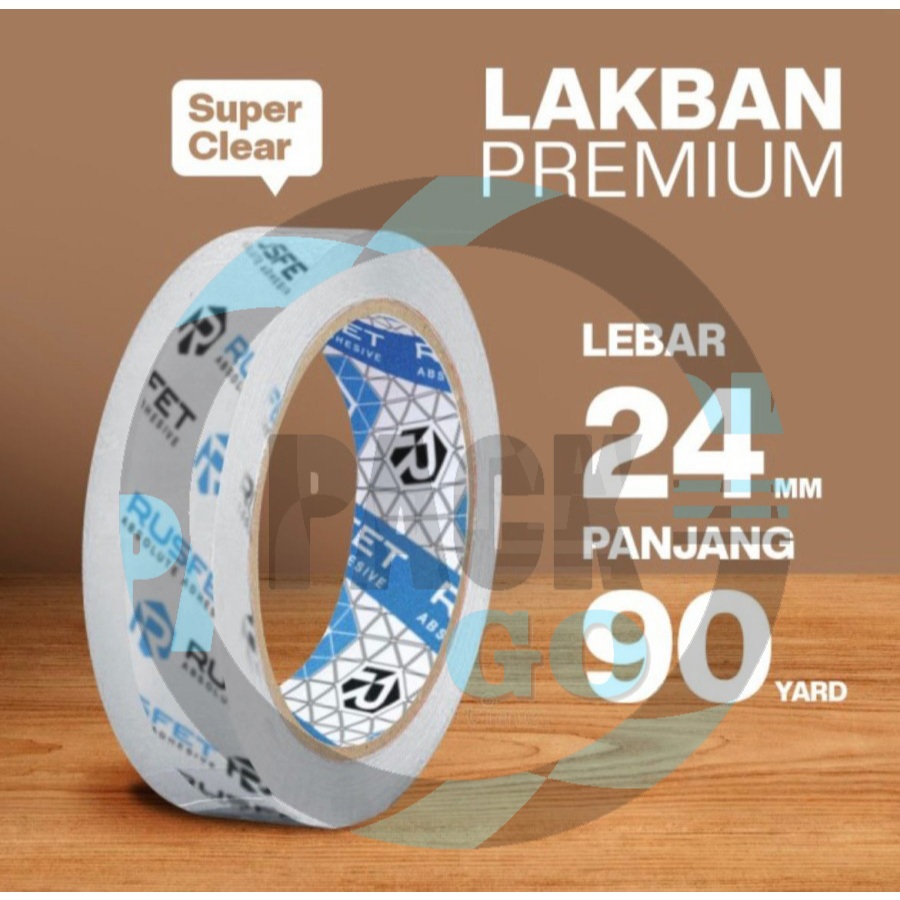 

Lakban RUSFET BENING Isolasi Ukuran 24mm x 90 yard Selotip Super Clear